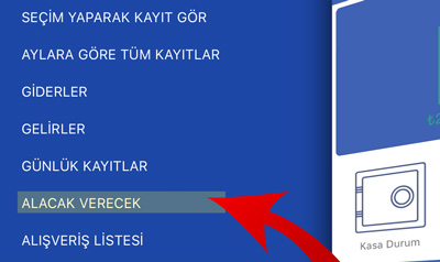 Hesabım Cebimde Alacak Verecek Ekranı Açma