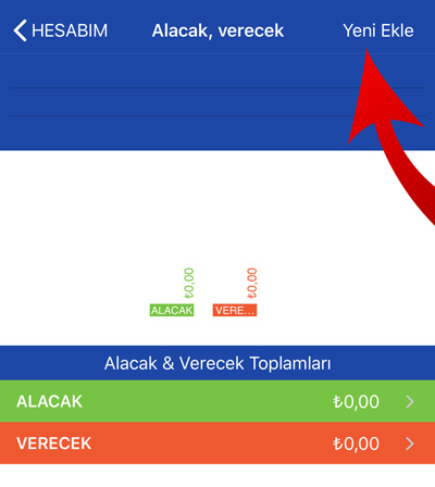 Hesabım Cebimde Alacak Verecek Ekranı