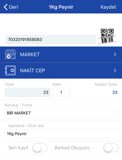 Hesabım Cebimde Yeni Kayıt Penceresi