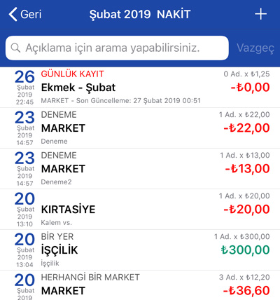 Hesabım Cebimde Gider Gelir Kayıtlarını İnceleme